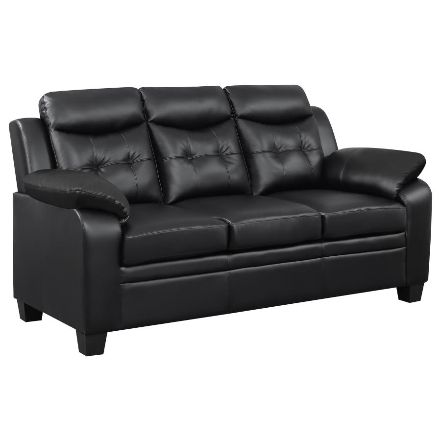 Finley 2-piece Upholstered Padded Arm Tufted Sofa Set Black view 3