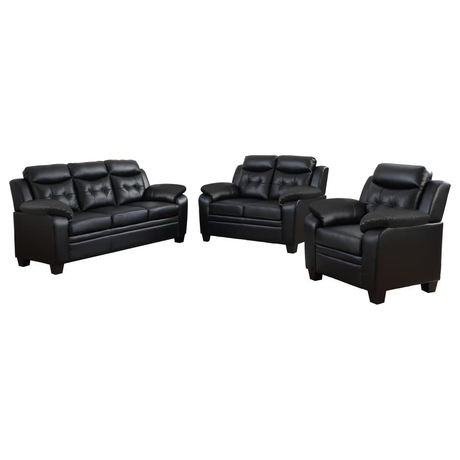 Finley 3-piece Upholstered Padded Arm Tufted Sofa Set Black view 2