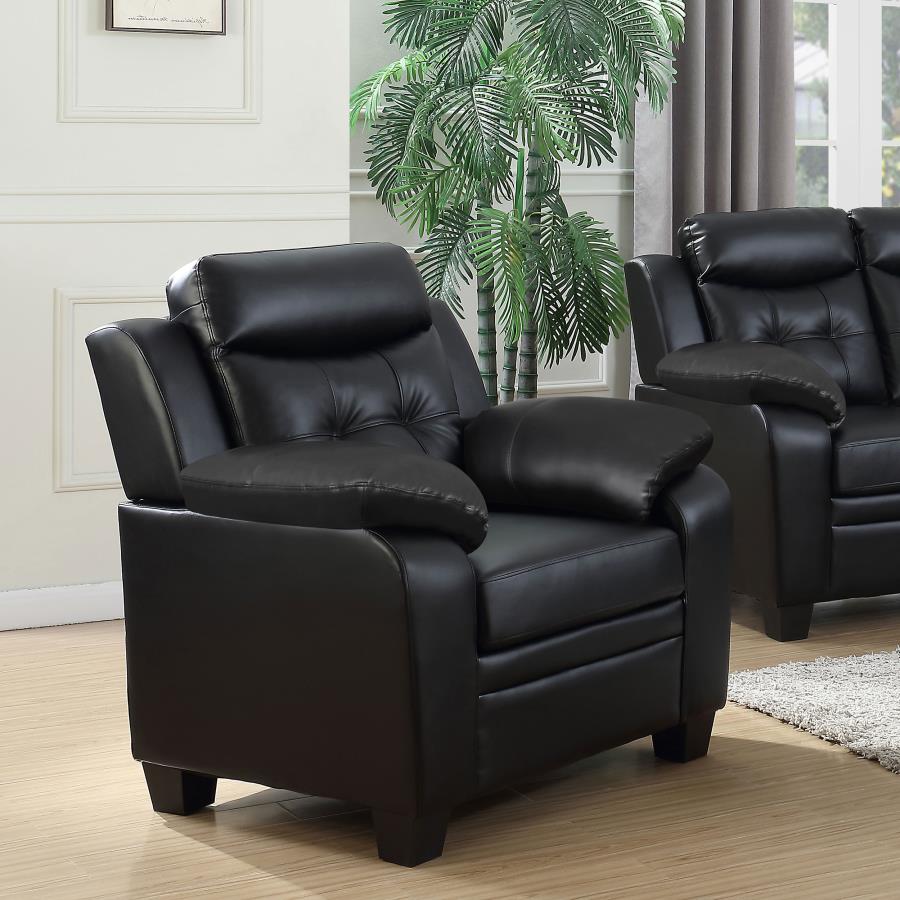 Finley Upholstered Padded Arm Tufted Accent Chair Black view 2