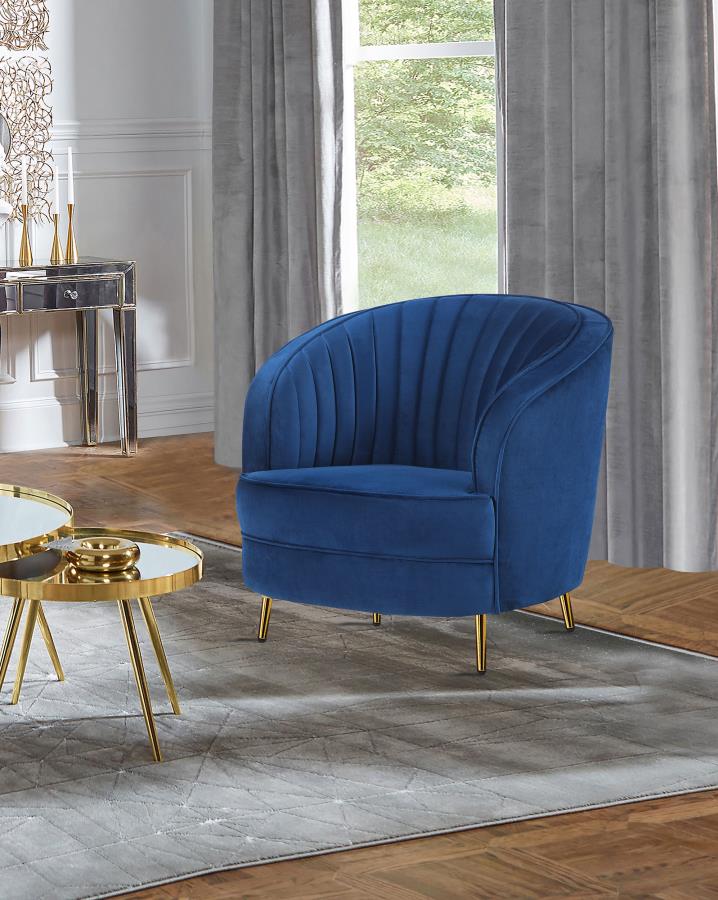 Sophia Upholstered Channel Tufted Barrel Accent Chair Blue view 2