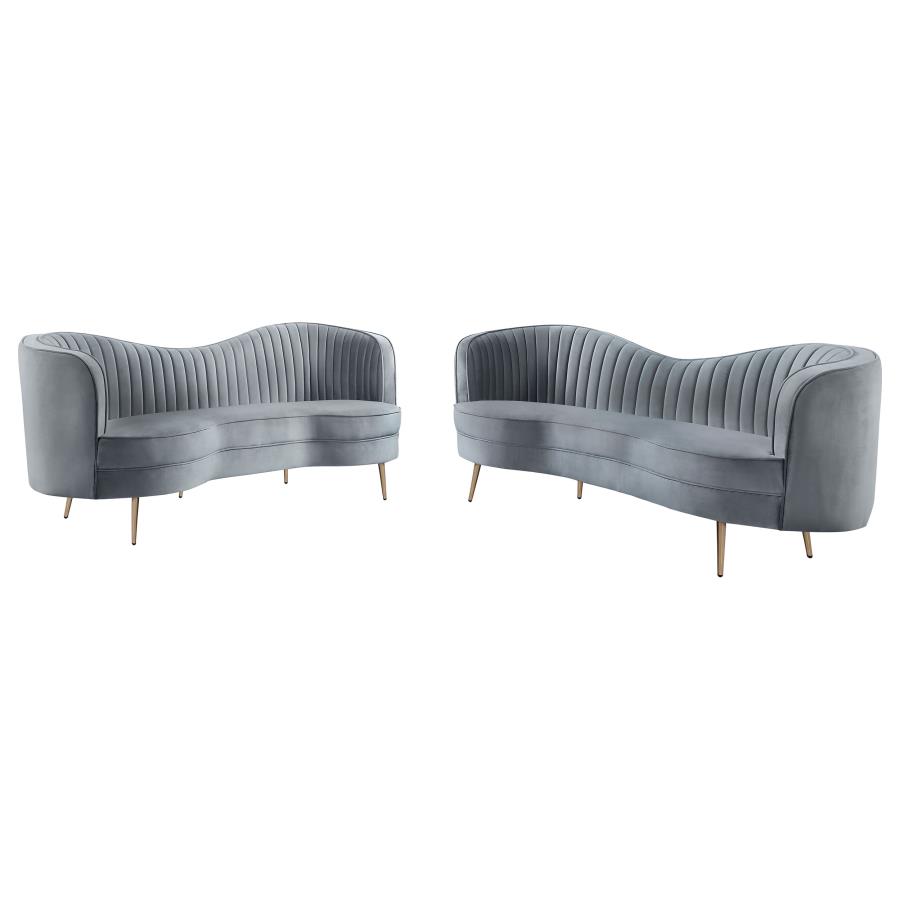 Sophia 2-piece Upholstered Channel Tufted Sofa Set Grey view 2
