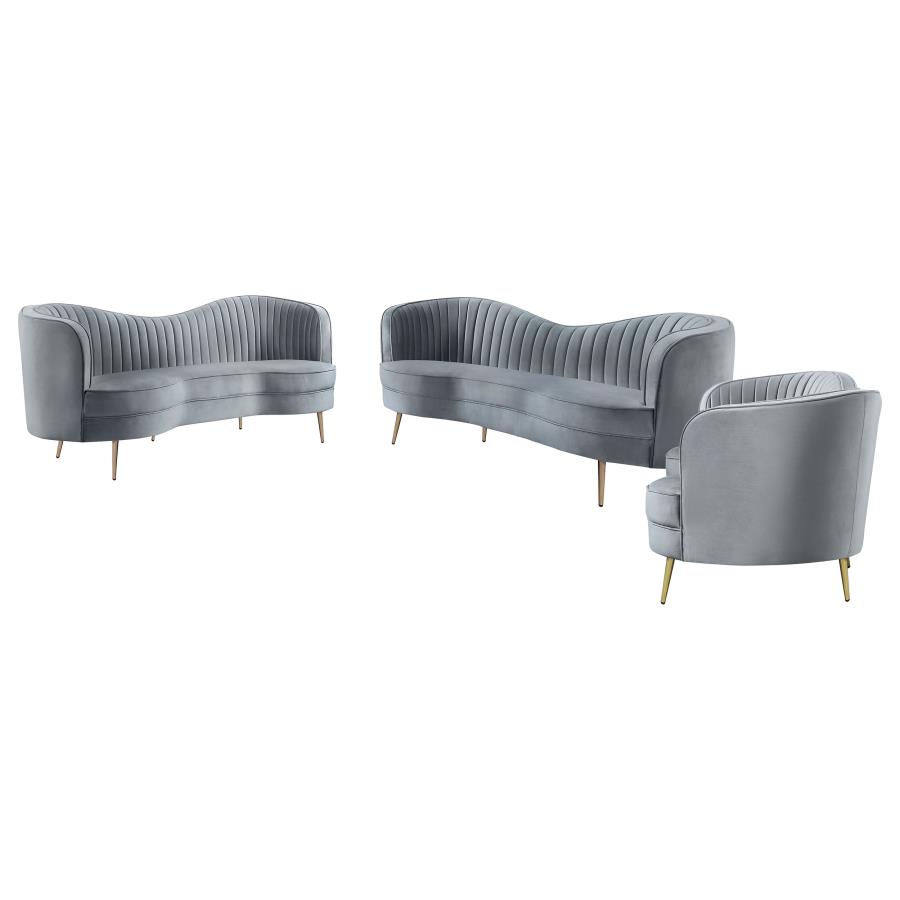 Sophia 3-piece Upholstered Channel Tufted Sofa Set Grey view 2