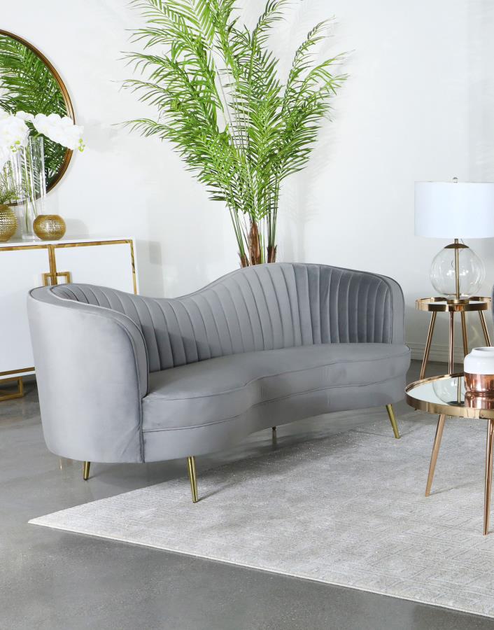 Sophia Upholstered Channel Tufted Sofa Grey view 2