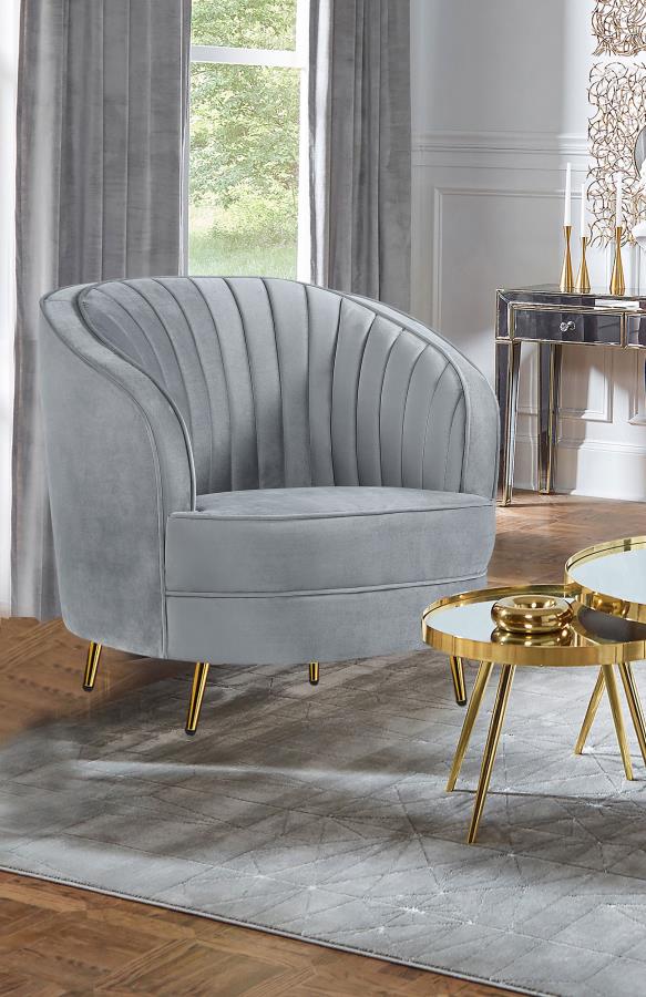 Sophia Upholstered Channel Tufted Barrel Accent Chair Grey view 2