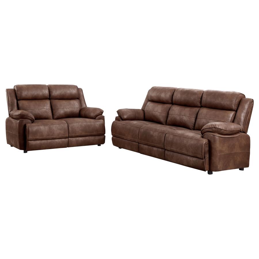 Ellington 2-piece Upholstered Padded Arm Sofa Set Dark Brown view 2