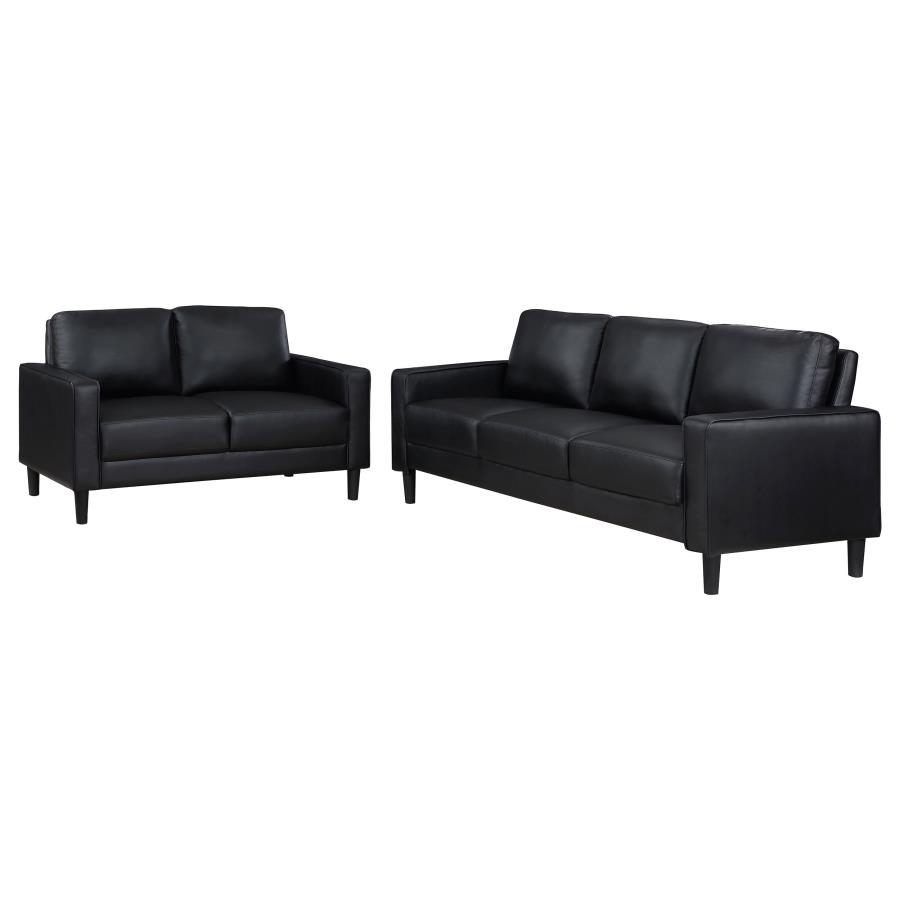 Ruth 2-piece Upholstered Track Arm Sofa Set Black view 2