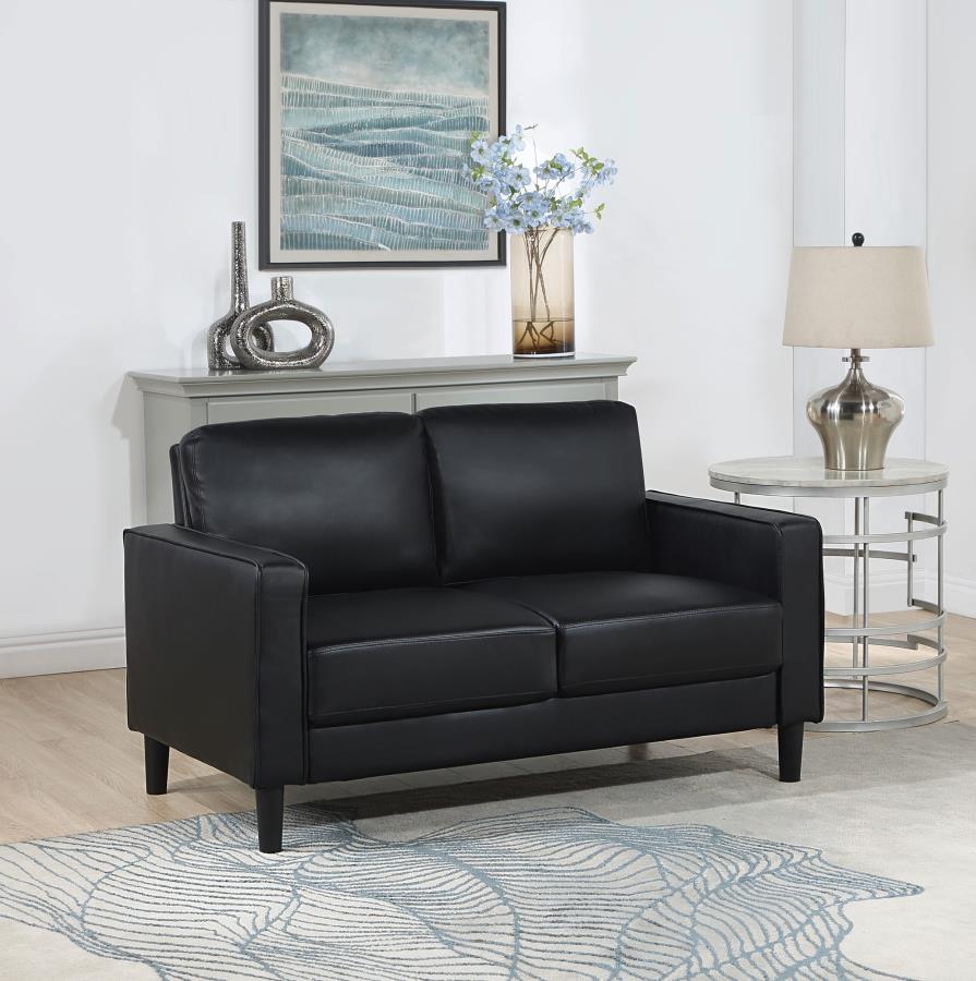 Ruth Upholstered Track Arm Loveseat Black view 2