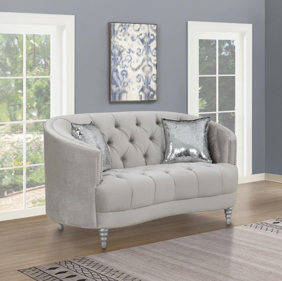 Avonlea Upholstered Sloped Arm Loveseat Grey Velvet view 2