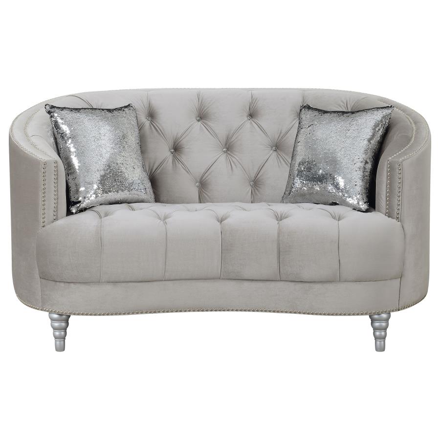 Avonlea Upholstered Sloped Arm Loveseat Grey Velvet view 3