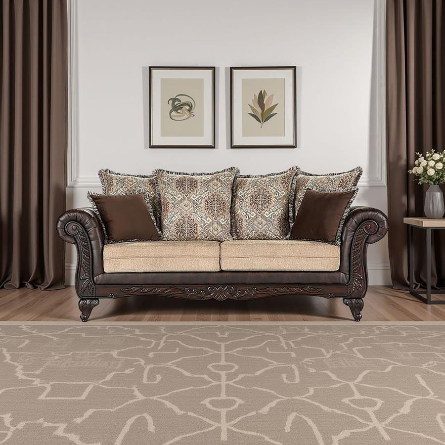 Elmbrook Upholstered Rolled Arm Sofa Brown view 2