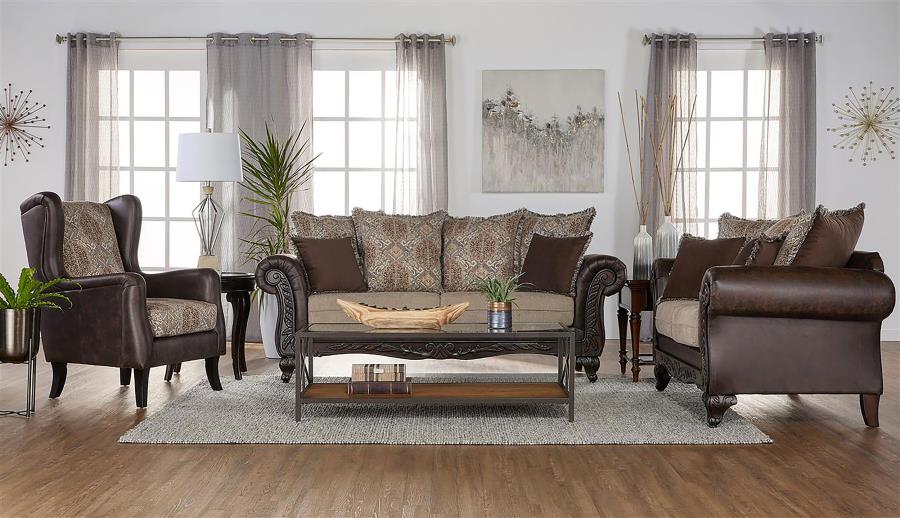 Elmbrook Upholstered Rolled Arm Sofa Brown view 3