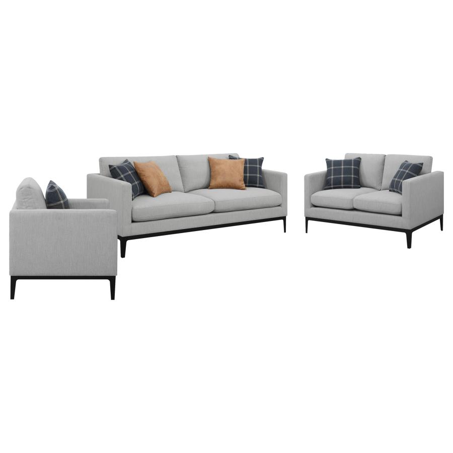 Apperson 3-piece Upholstered Track Arm Sofa Set Light Grey view 2