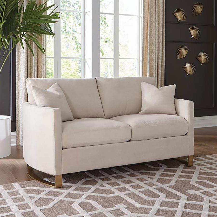 Corliss Upholstered Curved Track Arm Loveseat Beige view 2
