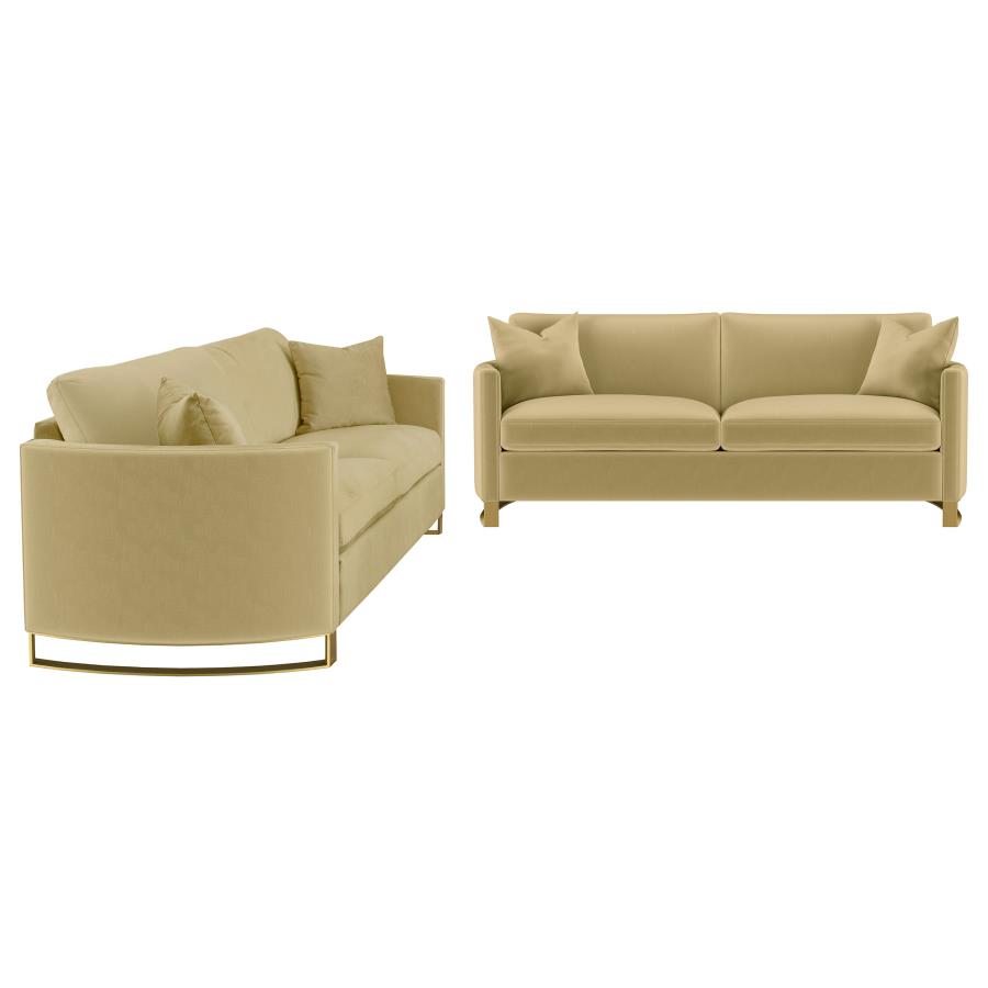 Corliss 2-piece Velvet Upholstered Sofa Set Camel view 2