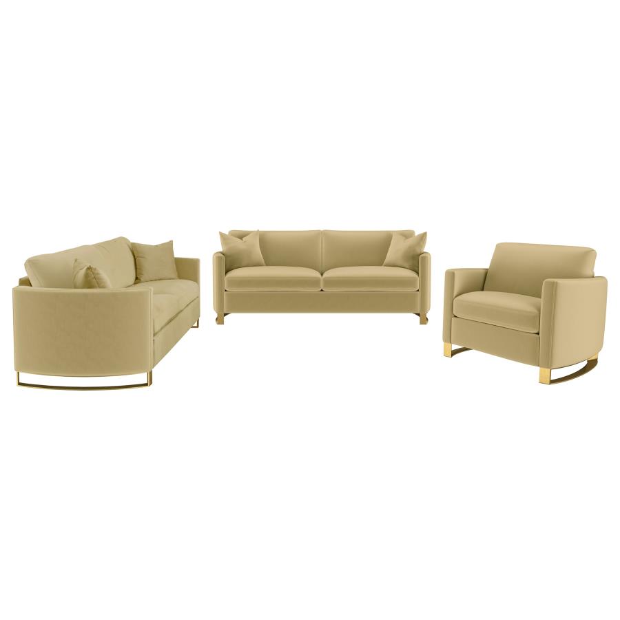 Corliss 3-piece Velvet Upholstered Sofa Set Camel view 2