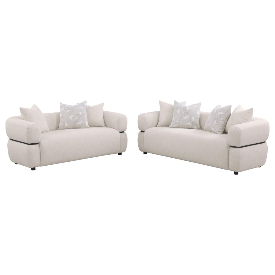Jeanette 2-piece Fabric Upholstered Round Arm Sofa Set Beige view 2