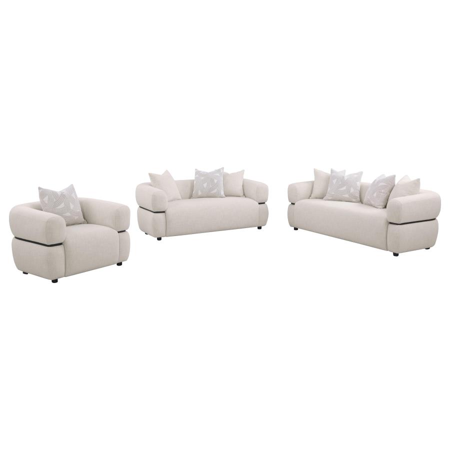 Jeanette 3-piece Fabric Upholstered Round Arm Sofa Set Beige view 2