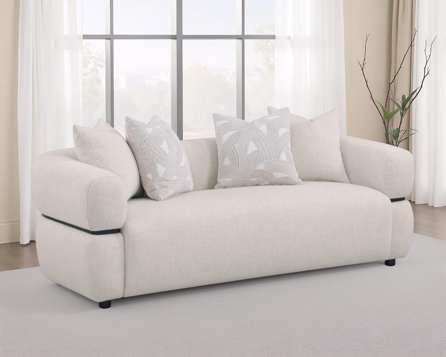 Jeanette 84-inch Fabric Upholstered Round Arm Sofa Beige view 2