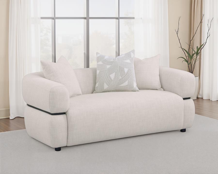Jeanette 73-inch Fabric Upholstered Round Arm Loveseat Beige view 2
