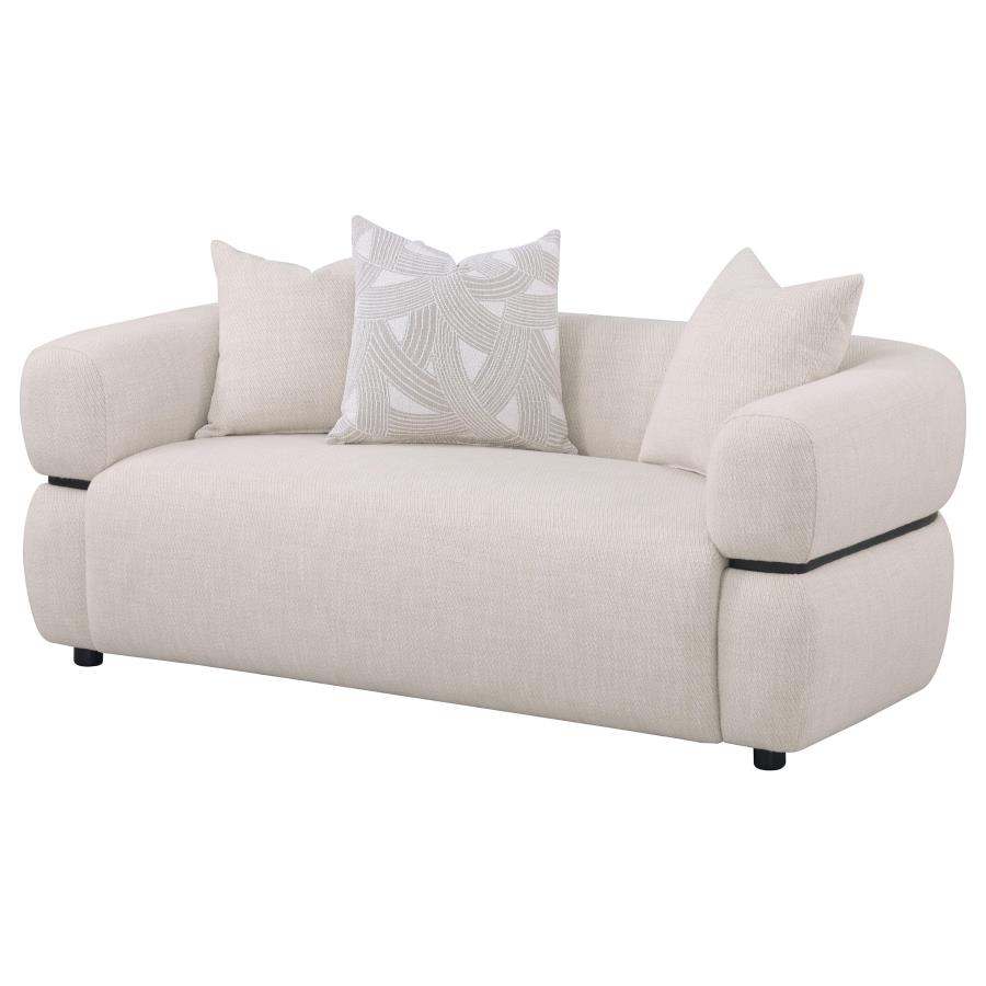 Jeanette 73-inch Fabric Upholstered Round Arm Loveseat Beige view 4