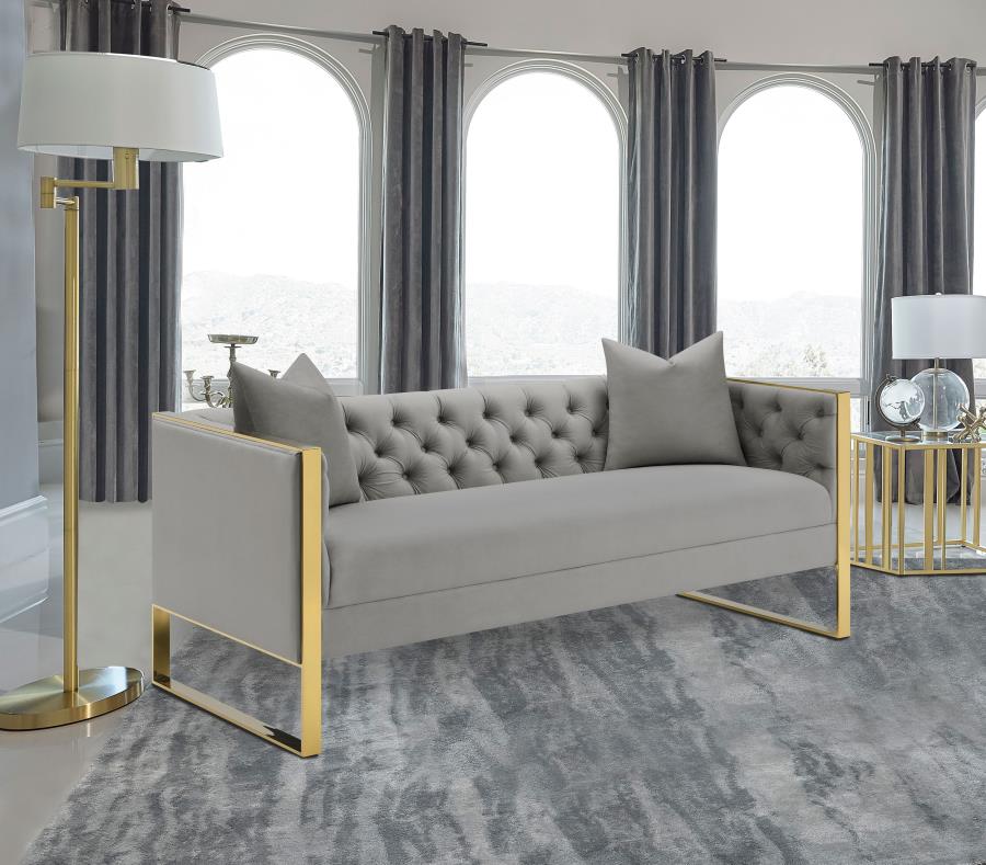 Eastbrook Velvet Upholstered Tufted Sofa Grey view 2