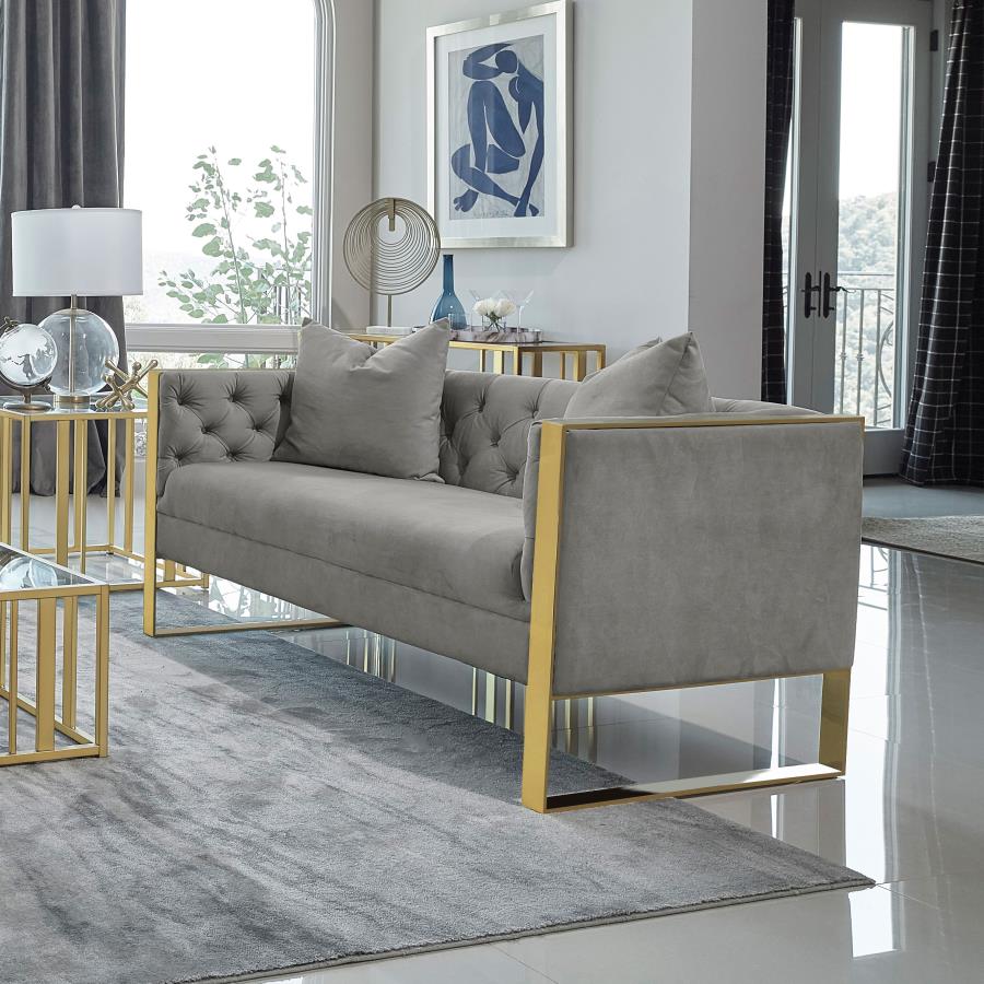 Eastbrook Velvet Upholstered Tufted Loveseat Grey view 2