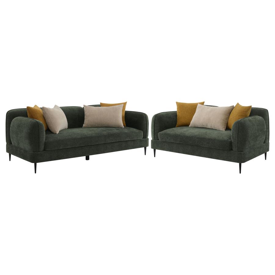 Jade 2-piece Chenille Upholstered Sofa Set Green view 2