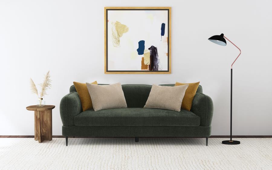 Jade Chenille Upholstered Modern Track Arm Sofa Green view 2