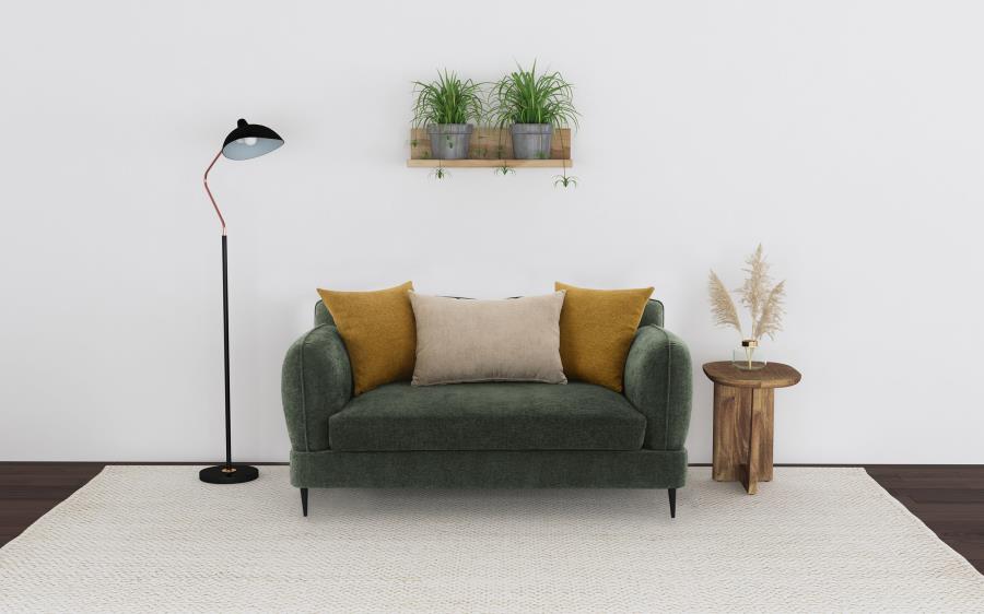 Jade Chenille Upholstered Modern Track Arm Loveseat Green view 2
