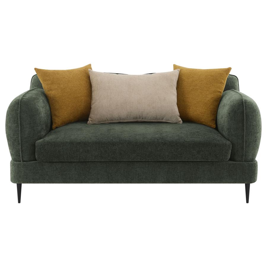 Jade Chenille Upholstered Modern Track Arm Loveseat Green view 3