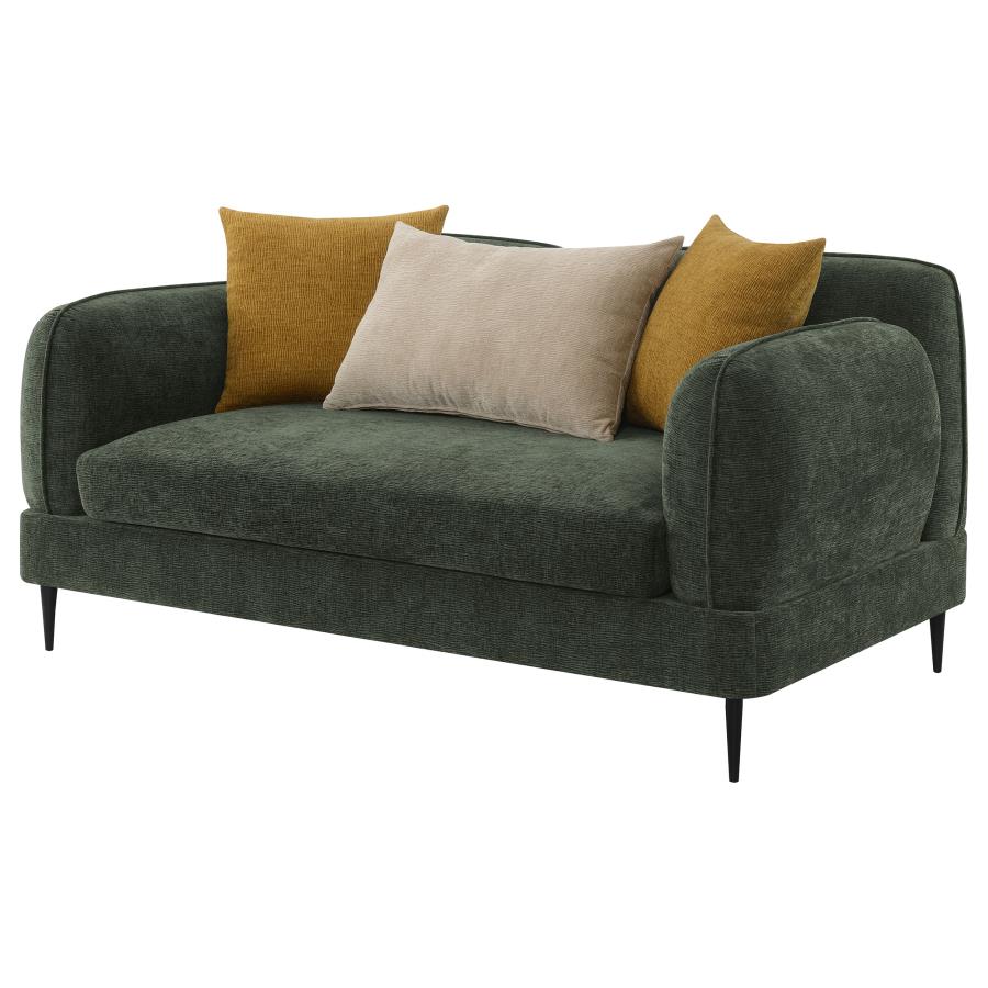 Jade Chenille Upholstered Modern Track Arm Loveseat Green view 4