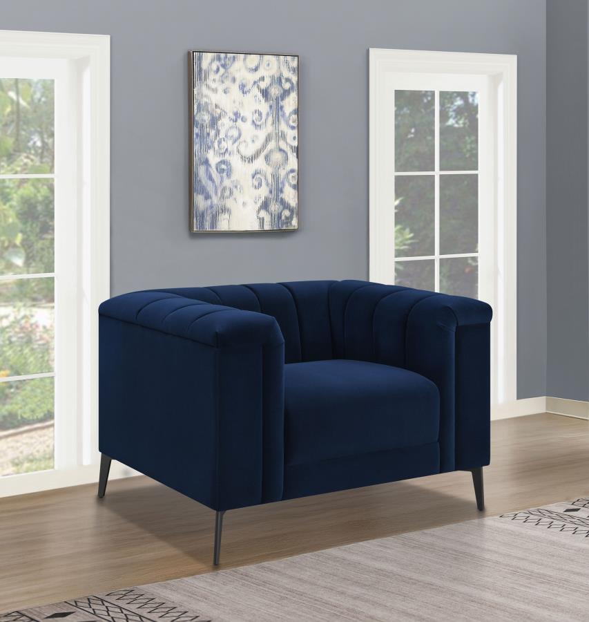 Chalet Upholstered Tuxedo Arm Tufted Chair Blue view 2