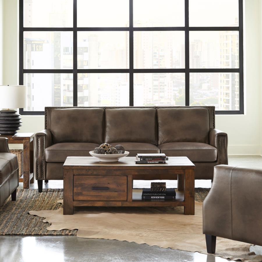 Leaton Upholstered Recessed Arm Sofa Brown Sugar view 2