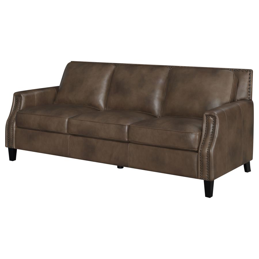 Leaton Upholstered Recessed Arm Sofa Brown Sugar view 4