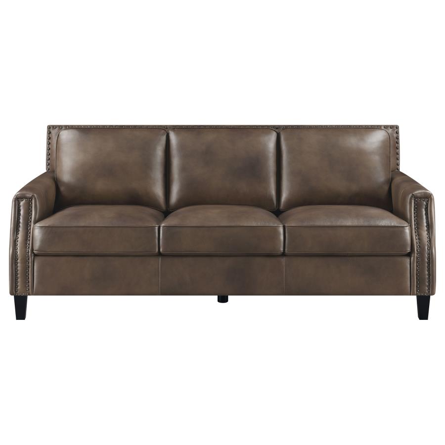 Leaton Upholstered Recessed Arm Sofa Brown Sugar view 3
