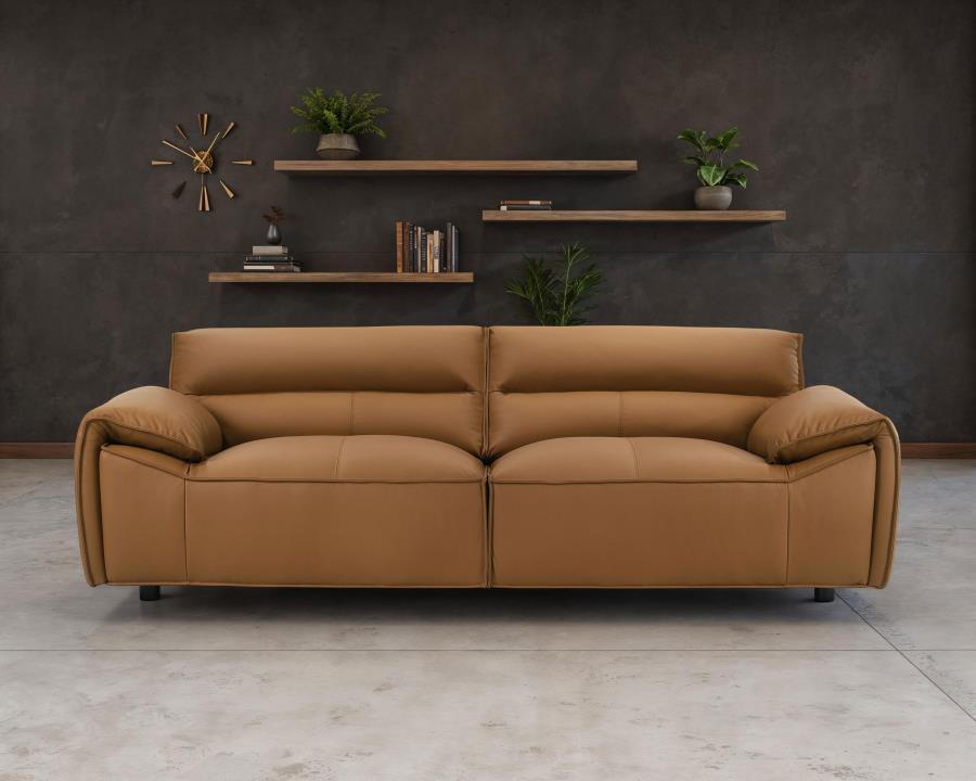 Buxton Top Grain Leather Upholstered Sofa Orange view 2