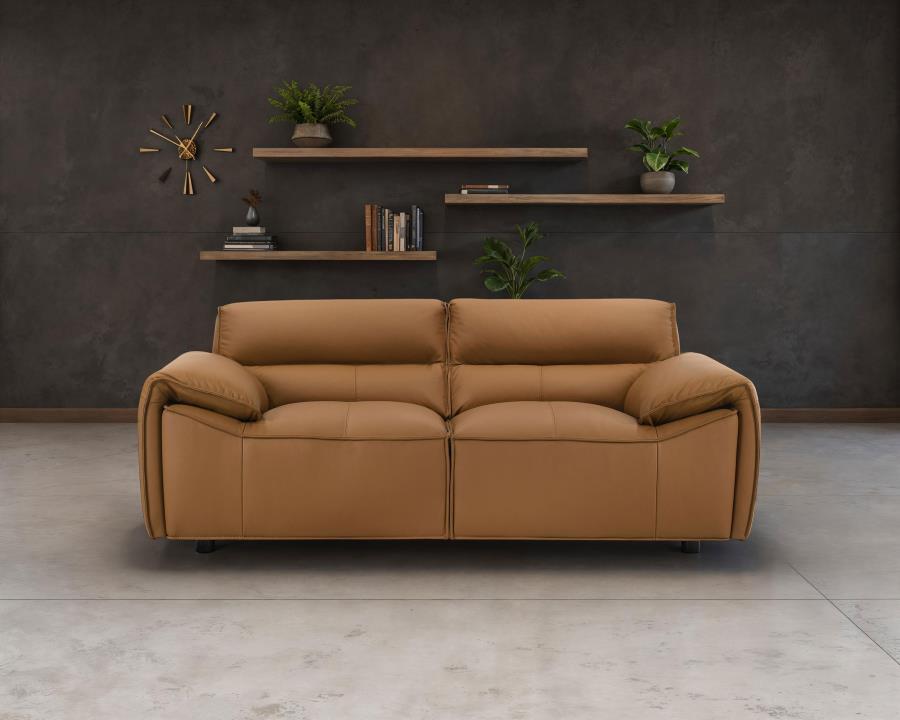 Buxton Top Grain Leather Upholstered Loveseat Orange view 2