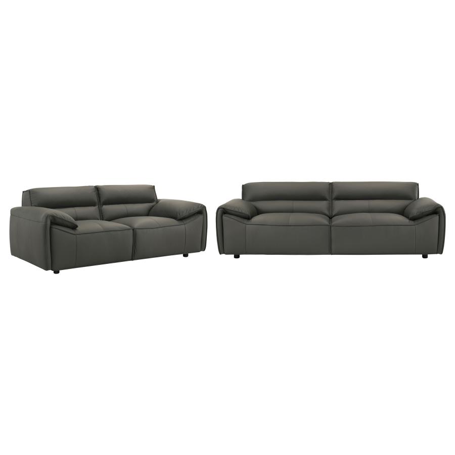 Buxton 2-piece Leather Upholstered Sofa Set Graphite view 2