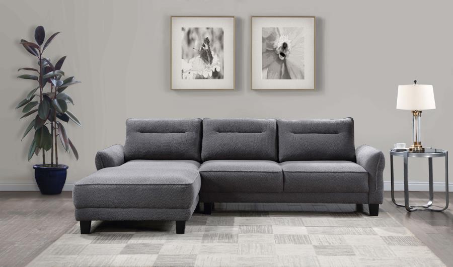 Caspian Upholstered Curved Arm Chaise Sectional Sofa Grey view 2