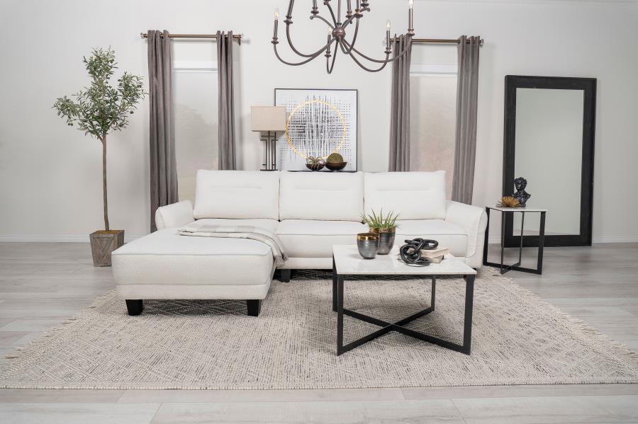 Caspian Upholstered Curved Arm Chaise Sectional Sofa White view 2