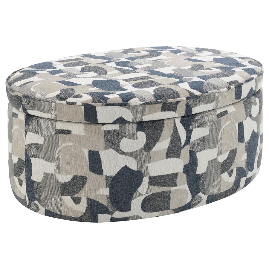 Tomkins Oval Upholstered Storage Ottoman Indigo Blue — Living Room Furniture