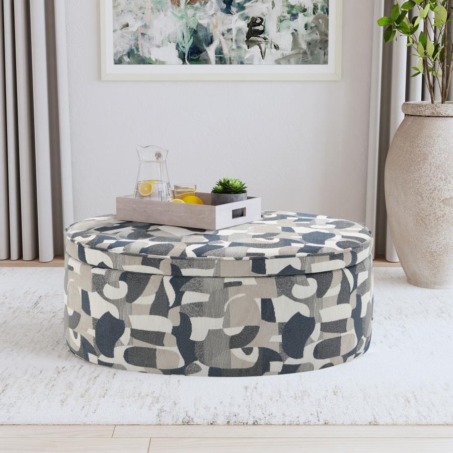 Tomkins Oval Upholstered Storage Ottoman Indigo Blue view 2