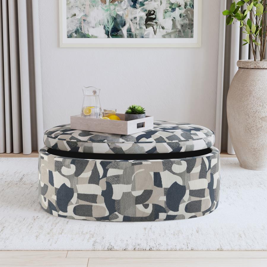 Tomkins Oval Upholstered Storage Ottoman Indigo Blue view 3