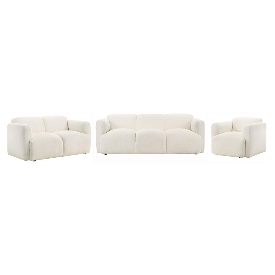 Dorset 3-piece Upholstered Round Track Arm Sofa Set White view 2