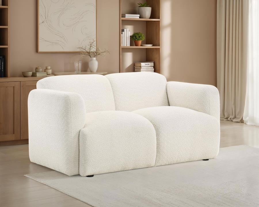 Dorset Fabric Upholstered Round Track Arm Loveseat White view 2