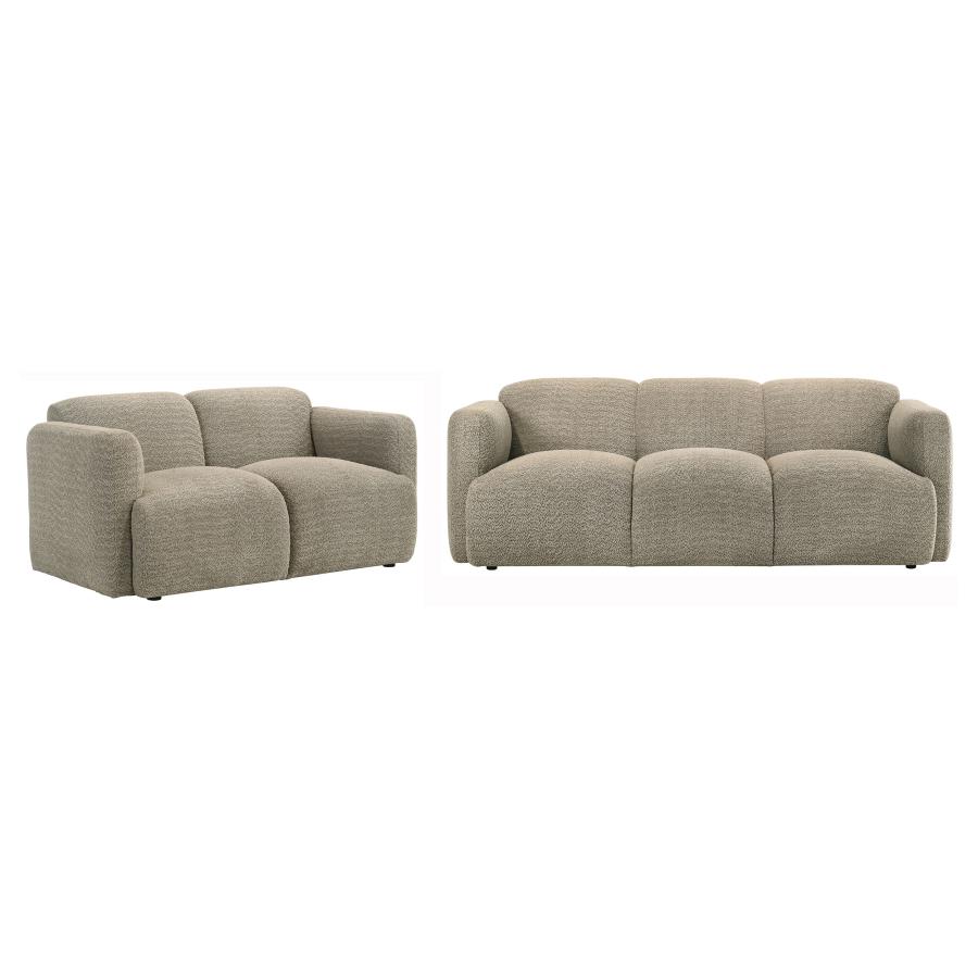 Dorset 2-piece Upholstered Round Track Arm Sofa Set Brown view 2