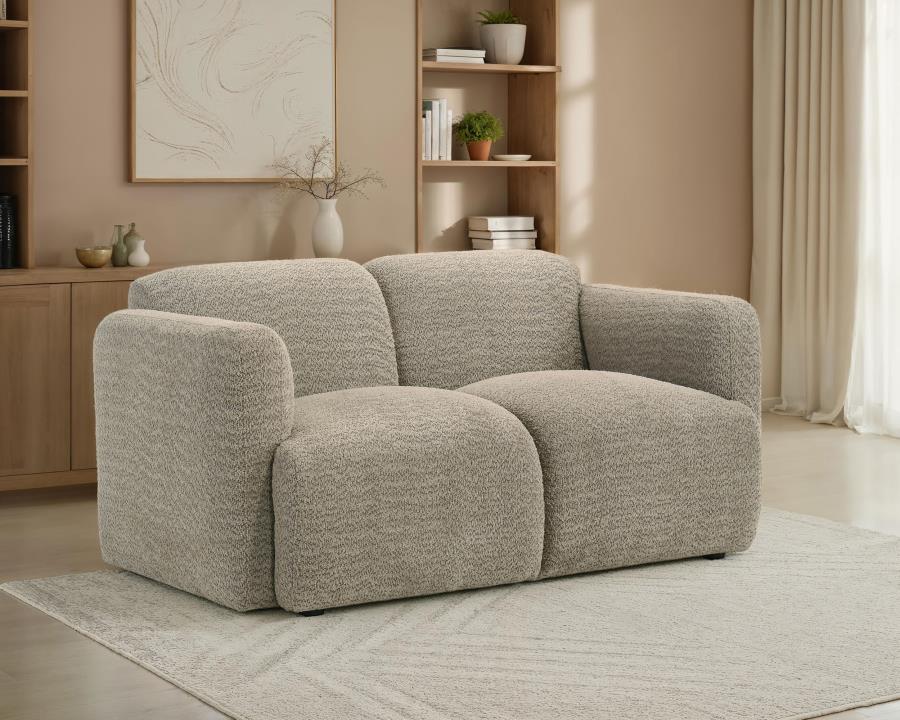 Dorset Fabric Upholstered Round Track Arm Loveseat Brown view 2