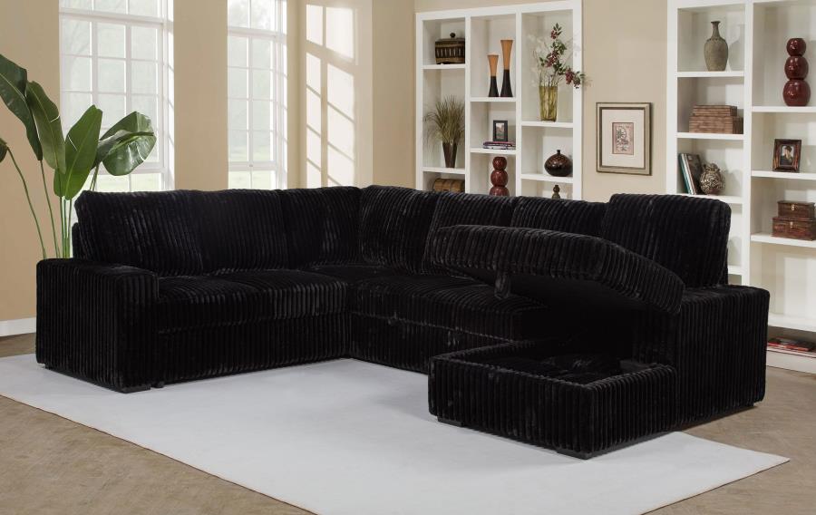 Devonshire Sleeper Sectional Sofa Storage Chaise Black view 3
