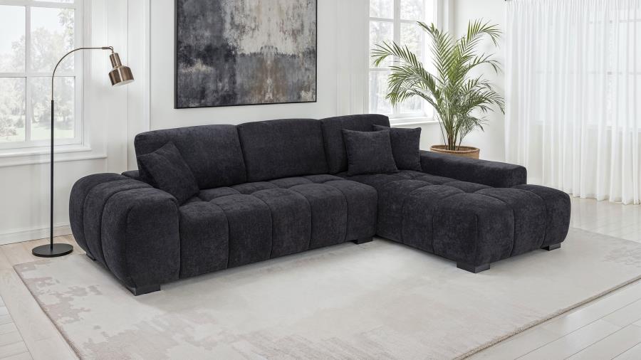 Octavia Upholstered Sectional Chaise Sofa Black view 2