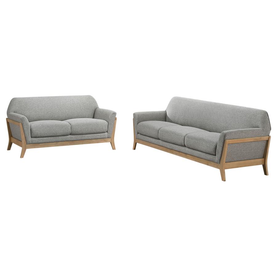 Vaughn 2-piece Fabric Upholstered Flared Arm Sofa Set Grey view 2